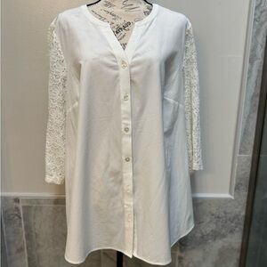 NWT White Button-Up Tunic with Lace Sleeves
